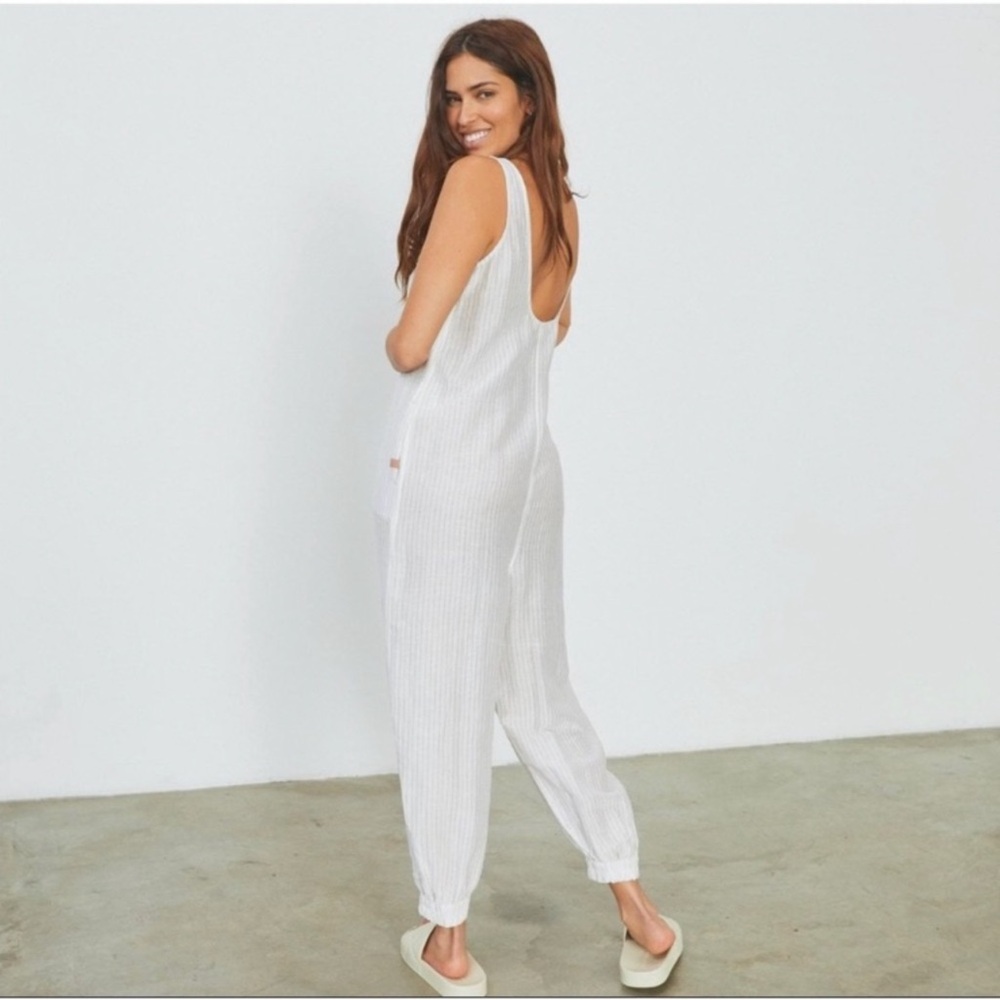 NWOT 🤎🤍 Lunya Resort Linen Silk Romper Jumpsuit Playsuit One Piece - Picture 2 of 9